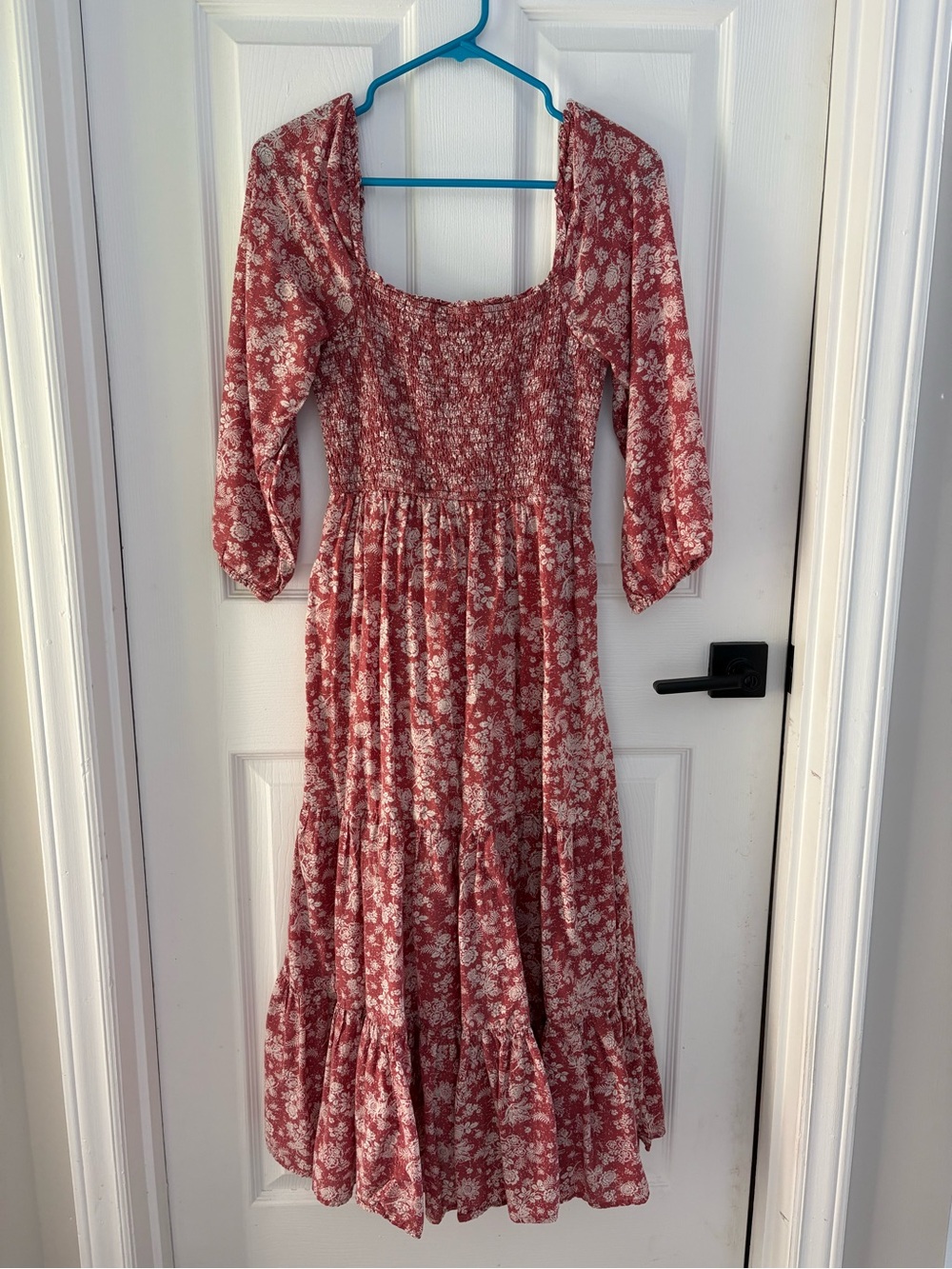 Lucky Brand Rose Floral Smocked Midi Dress